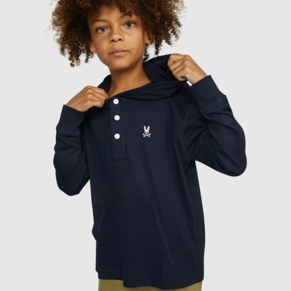 Psycho Bunny Navy Long Sleeve Button Packet Hoodie - Picture 1 of 14